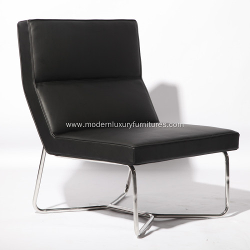 X Metal Tubular Base Leather Armless Chair